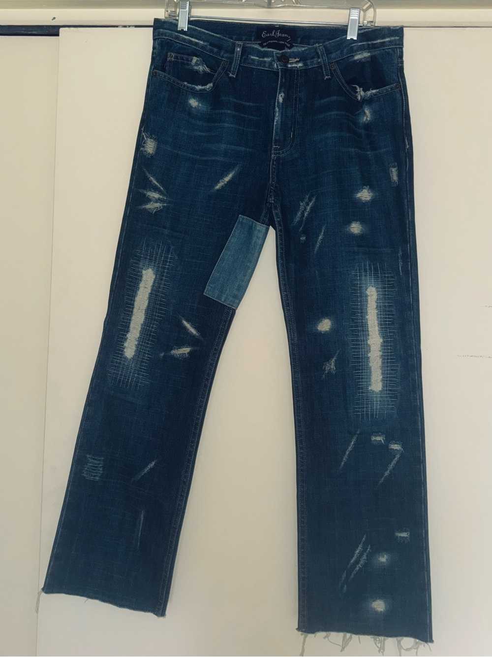 Earl Jeans Dark Indigo Low Rise Distressed Jeans